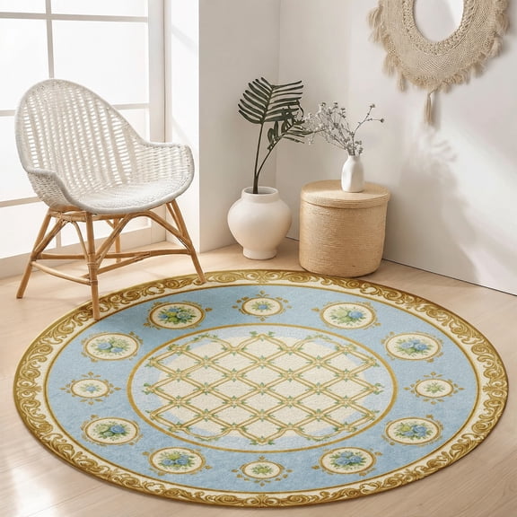 SPXUBZ Velvet Round Rug Dark Green Vintage Floral Rose Circular Floor Mat Soft Traditional Accent Carpet for Living Room Bedroom Boho Home Decor Non-Slip Garden Style Throw Rugs