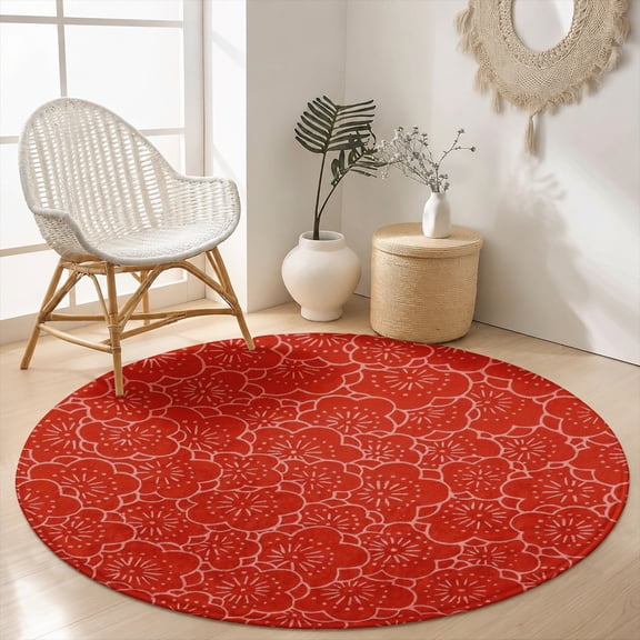 SPXUBZ Vibrant Crimson Red Texture Round Area Rug, Bright Solid Velvet Washable Circle Carpet, Non-Slip Backing Floor Mat for Living Room Bedroom Festive Christmas Decor (31.5", 39.4", 63", 78.7")