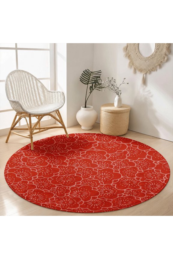 Vibrant Crimson Red Texture Round Area Rug, Bright Solid Velvet Washable Circle Carpet, Non-Slip Backing Floor Mat for Living Room Bedroom Festive Christmas Decor (31.5", 39.4", 63", 78.7")
