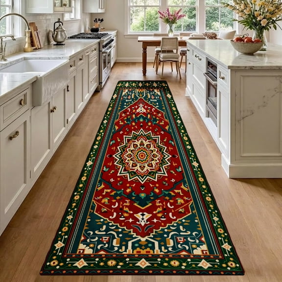SPXUBZ Vibrant Ruby Red Persian Medallion Machine Washable Runner Rug, Non-Slip Stain-Resistant Long Carpet for Kitchen Hallway Bedside Laundry (1.6'x5', 1.6'x8', 1.6'x11.5', 2'x6', 2'x10')