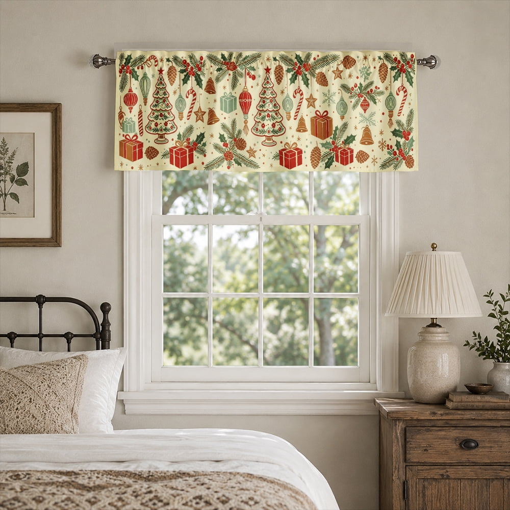 SPXUBZ Vintage Christmas Trees & Gift Boxes Window Valance Festive ...