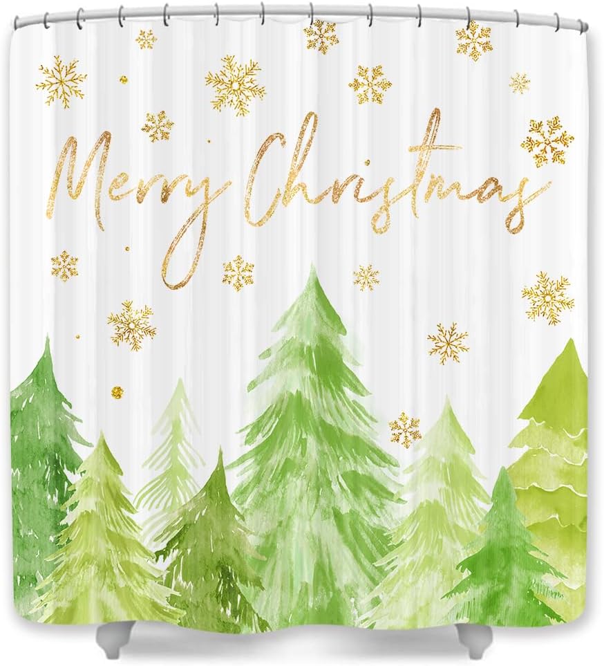 SPXUBZ Watercolor Christmas Tree Shower Curtain, Modern Ombre Cute