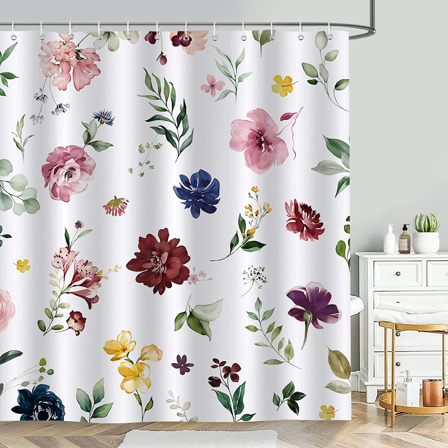 SPXUBZ Watercolor Floral Shower Curtain 72 x 72 Inch Spring Flower ...