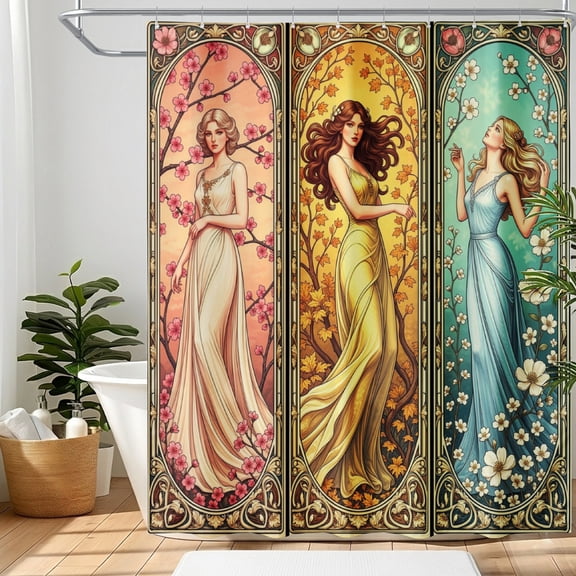 SPXUBZ Waterproof Fabric Shower Curtain with Hooks, Classical Oil Painting Three Graces, Renaissance Goddess Fine Art Bathroom Decor, Washable Bath Curtain