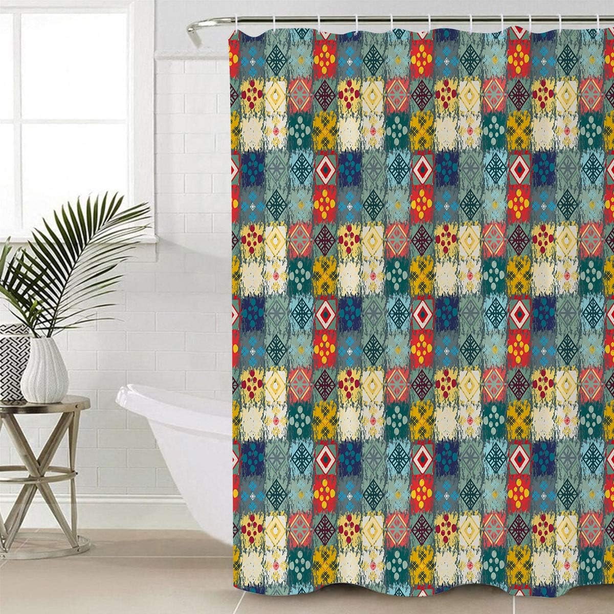 SPXUBZ Waterproof Shower Curtain Liner, Ethnic Style Colorful Plaid