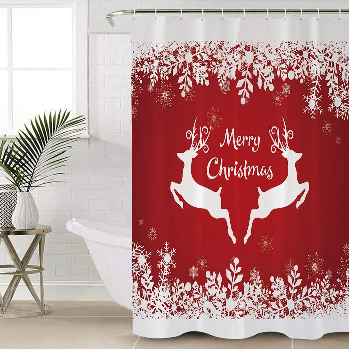 SPXUBZ Waterproof Shower Curtain Liner, Red Christmas Deer Shower