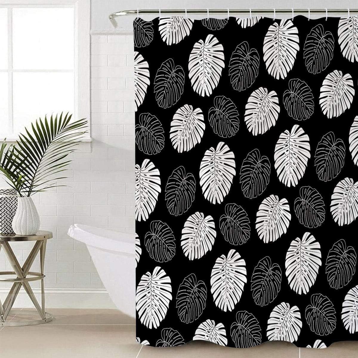 SPXUBZ Waterproof Shower Curtain Liner, Tropical Plant Monstera Black