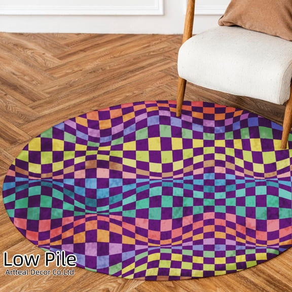 SPXUBZ Wavy Checkerboard Pattern Design Soft Small Round Area Rugs Non Slip Indoor Floor Carpet for Living Room Bedroom 31.5 inch 39.3inch 63inch