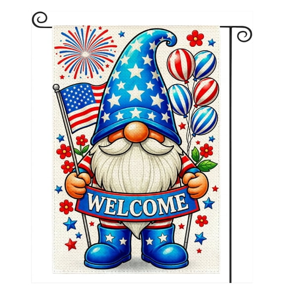 SPXUBZ Welcome 4th of July Patriotic Gnome Garden Flag, 12x18 Inch Double-Sided American Flag, Memorial Day and Independence Day Yard Indoor Outdoor Decor