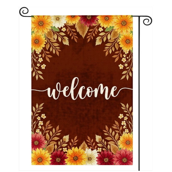 SPXUBZ Welcome Floral Garden Flag 12 x 18 Inch Linen Fall Outdoor Yard Flag Autumn Flowers Rustic Farmhouse Front Porch Lawn Patio Seasonal Harvest Decoration