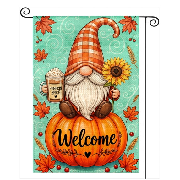 SPXUBZ Welcome Gnome Garden Flag 12 x 18 Inch Linen Fall Pumpkin Outdoor Yard Flag Autumn Farmhouse Front Porch Lawn Patio Seasonal Harvest Decoration