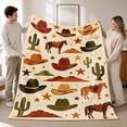thumbnail image 1 of SPXUBZ Western Cowboy Cactus Flannel Fleece Throw Blanket, Vintage Hat Horse Star Print Soft Cozy Blanket, Country Farmhouse Decor Throw for Couch, 1 of 5