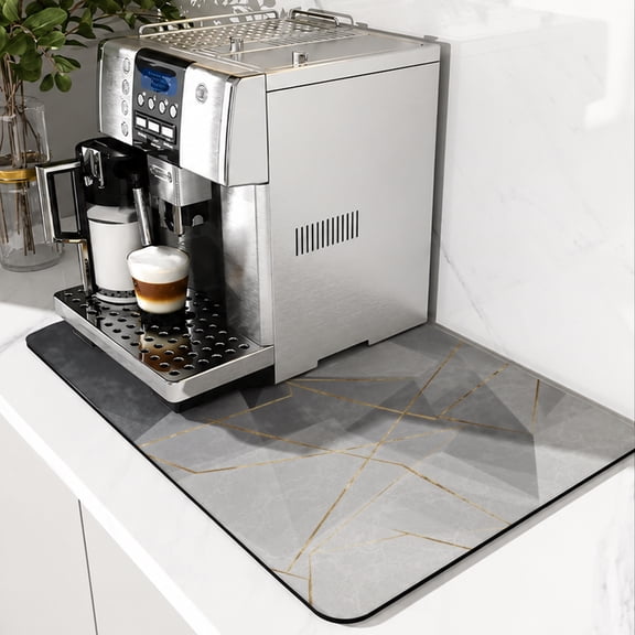 SPXUBZ White Marble Geometric Coffee Mat, Super Absorbent Coffee Maker Mat, Kitchen Counter Drying Mat, Non Slip Coffee Bar Pad, Quick Dry Dish Drying Mat for Countertop