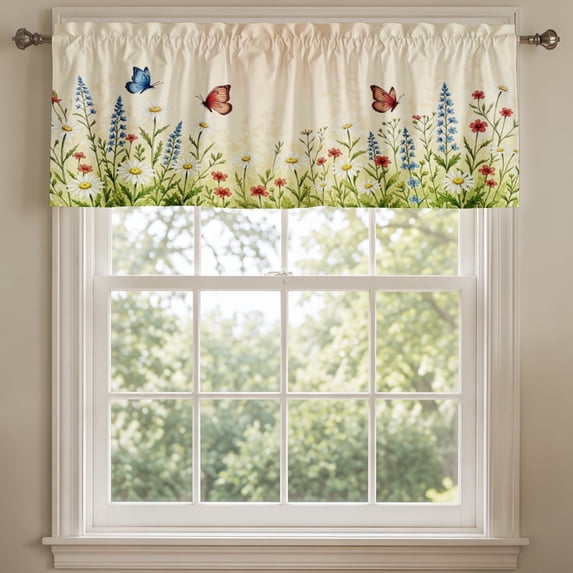 SPXUBZ White Wildflower Window Valance Farmhouse Kitchen Curtain Valance Rod Pocket Decor