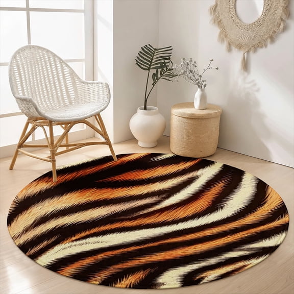 SPXUBZ Wild Bengal Tiger Animal Skin Texture Round Area Rug, Velvet Washable Circle Carpet, Non-Slip Backing Floor Mat for Living Room Bedroom Safari Accent Decor (31.5", 39.4", 63", 78.7")