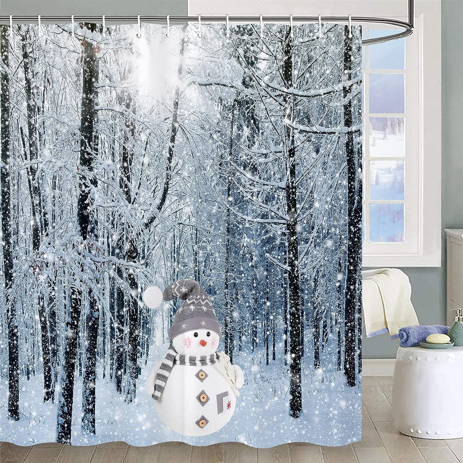 SPXUBZ Winter Forest Shower Curtain Snow Covered Forest Trees Pathway