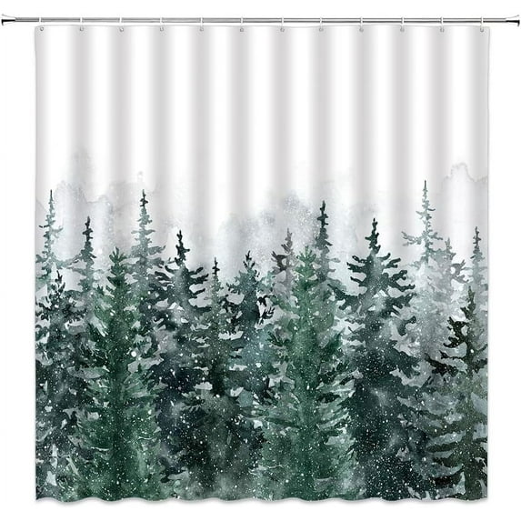 SPXUBZ Winter Forest Shower Curtain Snowflakes Pine Trees Foggy Fir,Christmas Holiday Fabric Bathroom Set Hooks (72" WX72 H)