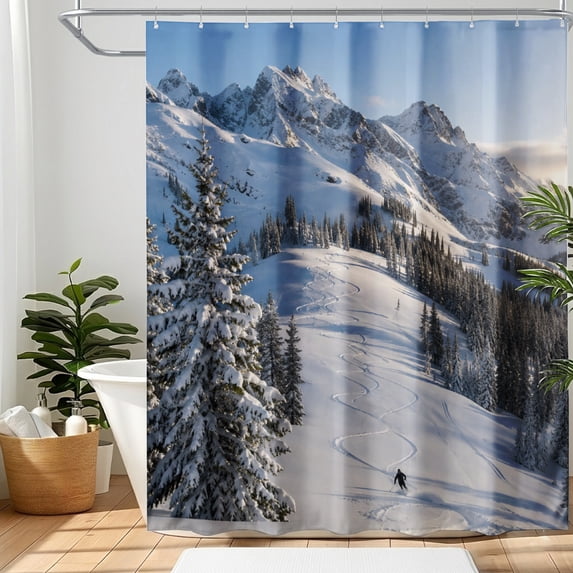 SPXUBZ Winter Mountain Shower Curtain 72 x 72 Inch, Snow Landscape Bathroom Decor Curtain, Nature Scenic Design Waterproof Shower Curtain for Home