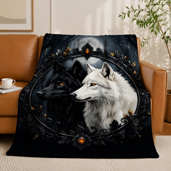 SPXUBZ Wolf Animal Flannel Fleece Blanket Wildlife Forest Throw Blanket Black White Wolf Design Soft Cozy Blanket for Bedroom Sofa 50"x40"