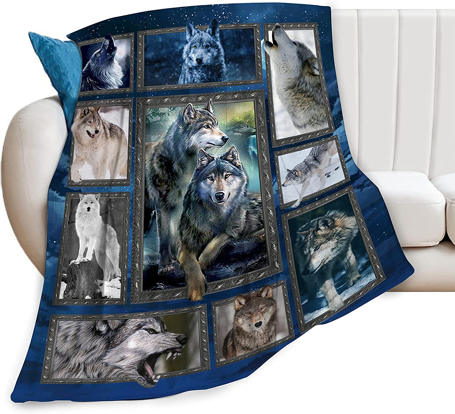 SPXUBZ Wolf Blanket for Boys Men Howling Wolf Pattern Throw Blanket