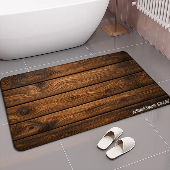 SPXUBZ Wooden Plank Texture Pattern Design Non Slip Kitchen Mats Bathroom Rugs Floor Mats for Floor 24x16 inch