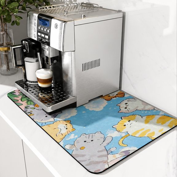 SPXUBZ World Map Coffee Mat for Coffee Bar, Super Absorbent Coffee Machine Mat, Kitchen Counter Drying Pad, Non Slip Countertop Protector, Quick Dry Dish Drying Mat for Kitchen Sink