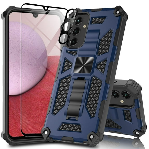 SPY CASE for Samsung Galaxy A14 5G Case w/2x Front and 1 Rear Camera Tempered Glass Screen Protector with Kickstand Phone Case Cover (Compatible w/Magnetic Car Mount) Blue