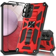 SPY CASE for Samsung Galaxy A14 5G Case w/2x Front and 1 Rear Camera Tempered Glass Screen Protector with Kickstand Phone Case Cover Compatible w/Magnetic Car Mount - Red