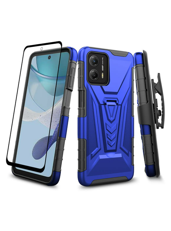 SPY CASE for Moto G Power 5G 2023 Case with Tempered Glass Screen Protector Hybrid Cover with Kickstand Phone Belt Clip Holster - Blue
