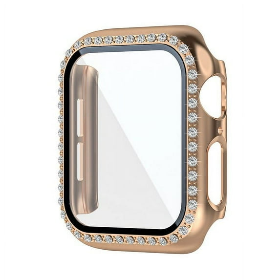 SPY Case For Apple Watch 45mm Series SE 8 7 Full Body Case with Protective Tempered Glass Screen Protector with Case - Rose Gold