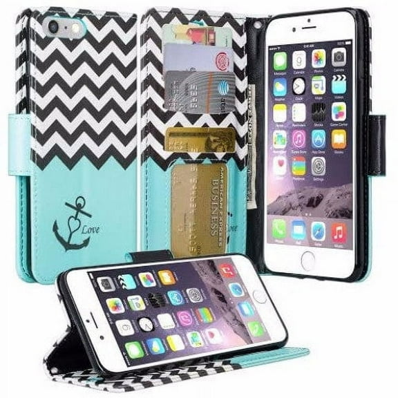 SPY Case for iPhone SE 2022 4.7", iPhone SE3/SE2/8/7 Wallet Case Card Holder Magnetic Stand Book Flip Cover Shockproof Protection Case with iPhone SE 2020 - Teal Chevron Achor