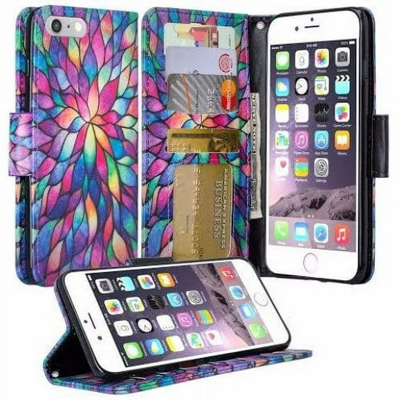 SPY Case for iPhone SE 2022 4.7", iPhone SE3/SE2/8/7 Wallet Case Leather Card Holder Magnetic Stand Book Flip Cover Shockproof Protection Case with iPhone SE 2020 - Rainbow