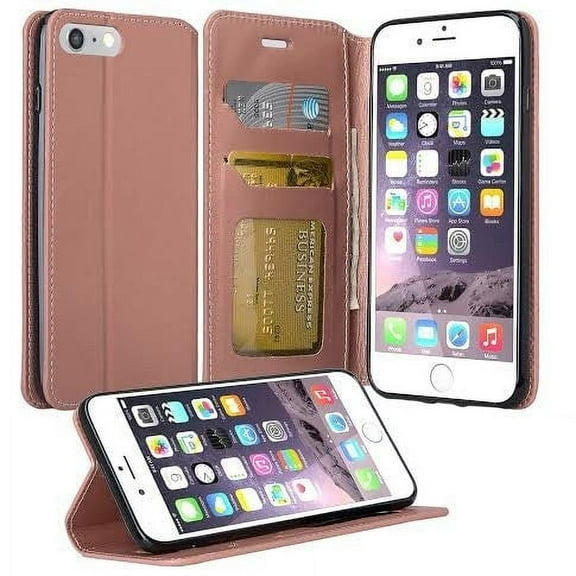 SPY Case for iPhone SE 2022 4.7", iPhone SE3/SE2/8/7 Wallet Case Leather Card Holder Magnetic Stand Book Flip Cover Shockproof Protection Case with iPhone SE 2020 - Rose Gold