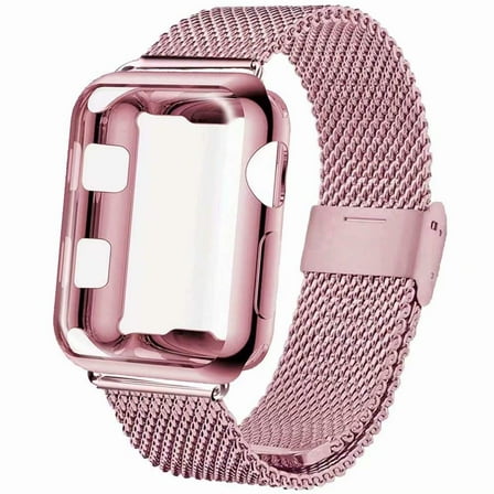 Apple Watch Band 38mm Milanese Band with Screen Protector Case for Series 3/2/1 - Pink