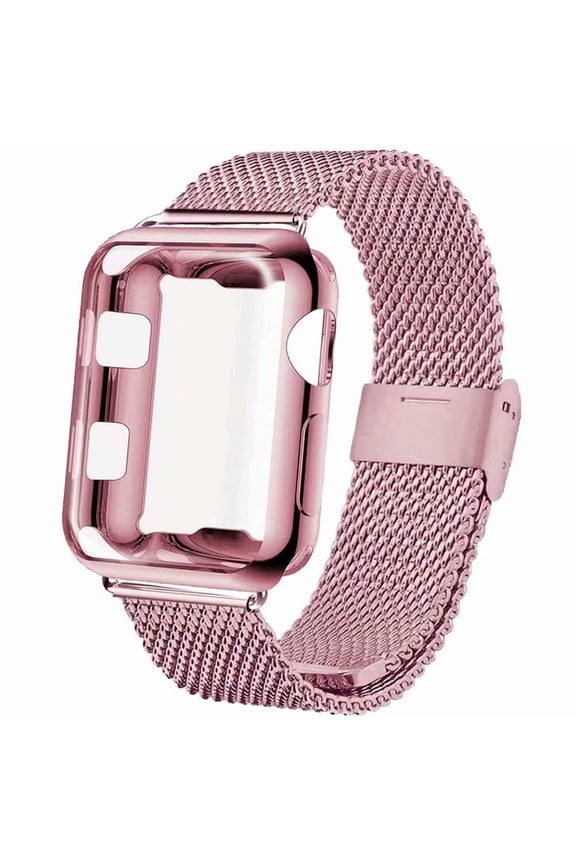 Apple Watch Band 38mm Milanese Band with Screen Protector Case for Series 3/2/1 - Pink