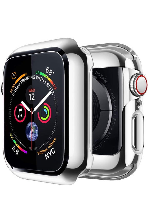 Case for Apple Watch Series SE/6 Series 5/4 44mm with Buit in TPU Clear Screen Protector - All Around Protective Case Clear Ultra-Thin Cover for Apple 44mm Series SE 6 5 4 - Silver