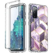 SPYCASE For Galaxy S20 FE, Slim Full-Body Stylish Protective Case with Built-in Screen Protector Purple Marble