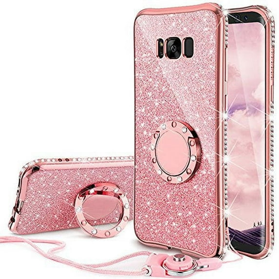 SPYCASE Glitter Rhinestone Kickstand Cell Phone Case for Samsung Galaxy S8 Plus, Rose Gold