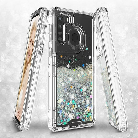 SPYCASE for Galaxy A11, Hard Clear Glitter Liquid Waterfall Heavy Duty Girls Women for Samsung Galaxy A11 Case - Clear