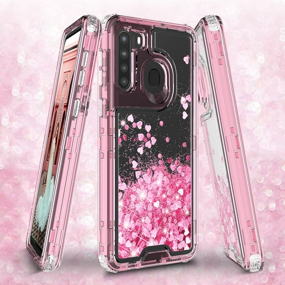 SPYCASE for Samsung Galaxy A11 Case Liquid Glitter Waterfall Heavy Duty Shockproof for Girls Women Cover - Pink