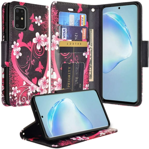 SPYCASECase for Galaxy S20 Plus/S20+ Case Flip Holster Pouch Cover [Kickstand] for Girls Women Wallet for Samsung Galaxy S20 Plus - Hot Pink Heart