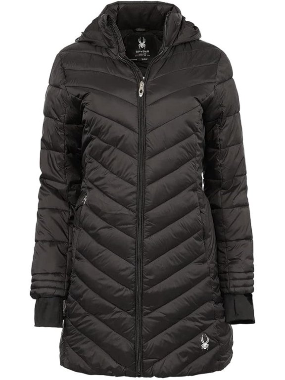 GIRLS' BOUNDLESS LONG PUFFER COAT, BLACK, MEDIUM