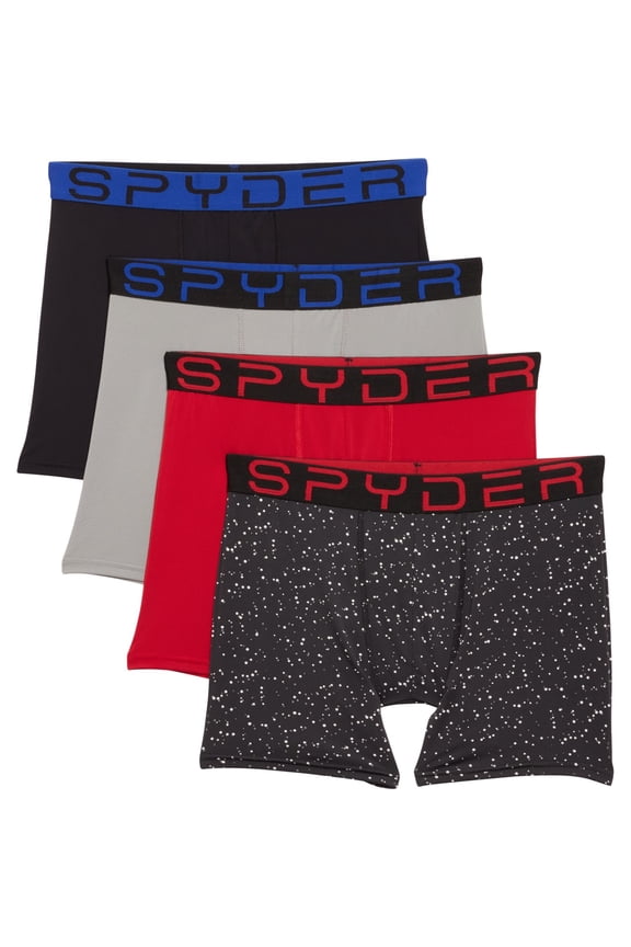 Mens Boxer Briefs Performance Nylon Mesh Sports Underwear (Medium,Black/Heather/Red/Black) - 4 Pack