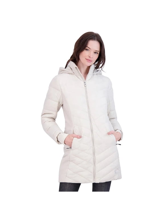 WOMEN'S BOUNDLESS LONG HOODED PUFFER JACKET - SMALL - WHITE, SPFGM045