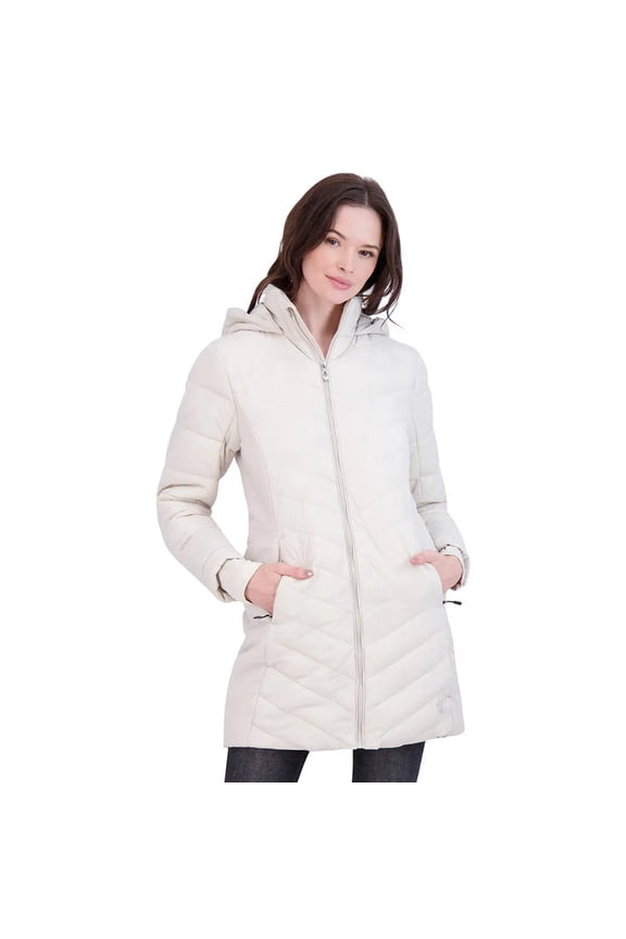 WOMEN'S BOUNDLESS LONG HOODED PUFFER JACKET - SMALL - WHITE, SPFGM045