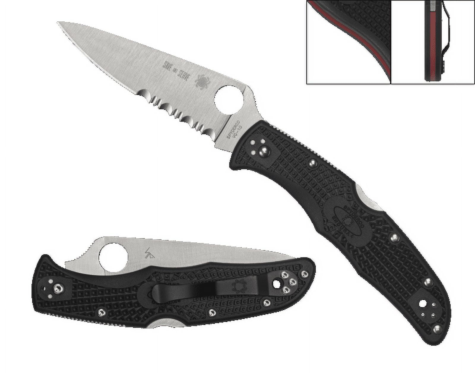 SPYDERCO Endura Lockback Thin Red Line Knife Black FRN Serrated VG10