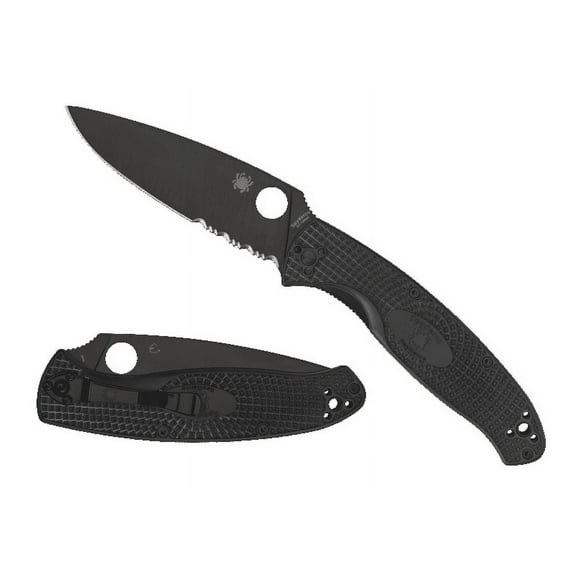 SPYDERCO Resilience Knife Serrated Black 8Cr13MoV Steel & Black FRN C142PSBBK Pocket Knives