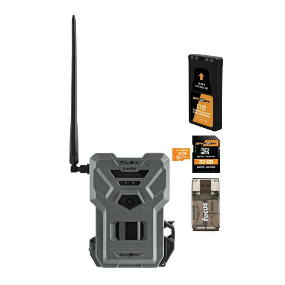 SPYPOINT FLEX DARK GPS Cellular Trail Camera 40MP Photo 1080P Video + Sound No-Glow Game Camera with Battery 32GB Memory Card and Card Reader