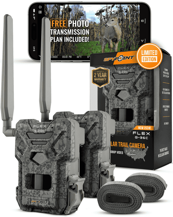 SPYPOINT FLEX G-36-Twin Camo | Cellular Hunting Trail Camera | 36MP, 1080p Video w/ Sound, 0.3s Trigger, 100ft Range