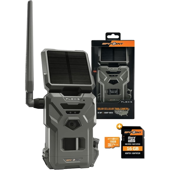SPYPOINT FLEX-S Solar Cellular Trail Camera 36MP 1080p Video Integrated Solar Panel Dual SIM LTE